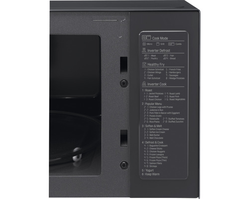 Detailansicht der Kochmodi und Programme eines Mikrowellengeräts