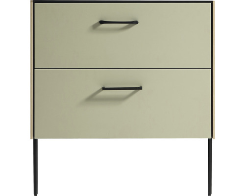 Waschtischunterschrank Differnz Legs BxHxT 60 x 85 x 45,5 cm Frontfarbe grün Nachttisch mit zwei Schubladen und Metallgriffen