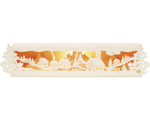 Lichterbogen mit Winterdorf-Motiv aus Holz