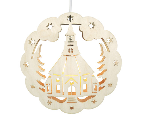 Fensterlicht Saico LED Seiffener Kirche B/H 29 cm Lichtfarbe warmweiß Dekorativer Kirchenanhänger aus Holz mit LED-Beleuchtung für die Weihnachtszeit