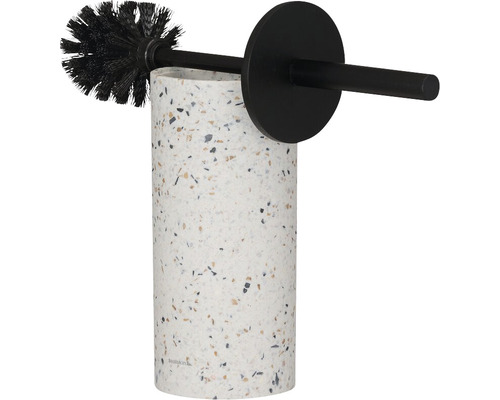 WC-Garnitur mit Behälter in Terrazzo-Optik und schwarzem Bürstenkopf