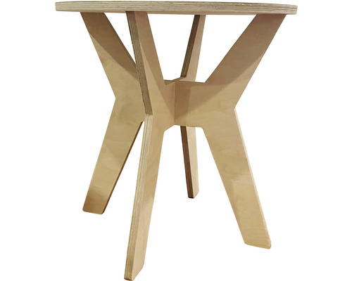 Runder Holztisch mit Dreibeingestell