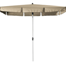 Quadratischer Sonnenschirm mit hellem Schirmdach und Mittelständer