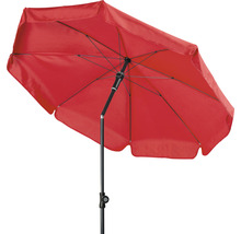 Roter Sonnenschirm mit rechteckigem Schirmdach und schwarzem Gestell