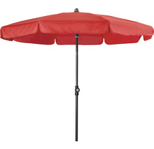Roter Gartenschirm mit schwarzem Mast