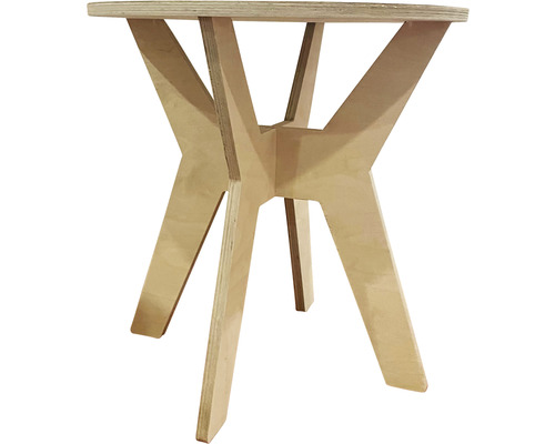 Runder Tisch aus Holz mit vierbeiniger Basis für den Innenbereich