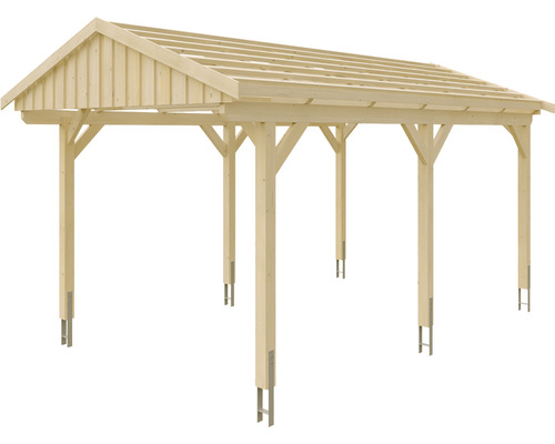 Holzcarport mit Pfosten und Dachkonstruktion