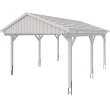 Freistehender, weißer Holzcarport mit Flachdach