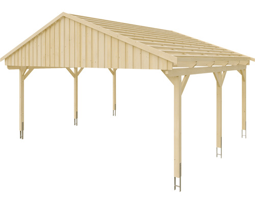 Holzcarport mit Satteldach und sechs Pfosten