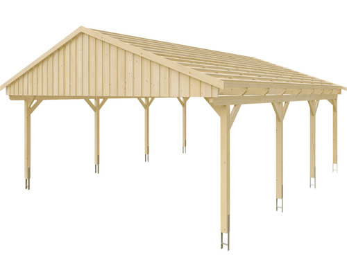 Holzcarport mit Satteldach und mehreren Stützen
