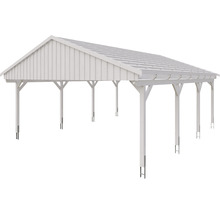 Freistehender Carport aus Holz mit Pfosten und Dach