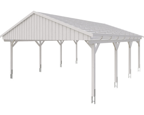 Freistehender Carport aus Holz mit Pfosten und Dach