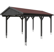 Einzelcarport SKAN Holz Fichtelberg inkl. Dachschindeln rot 317 x 566 cm Schiefer