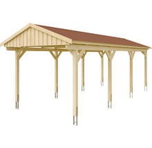 Holzcarport mit rotem Dach