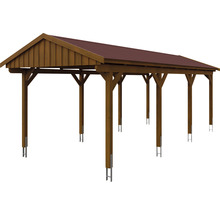 Einzelcarport SKAN Holz Fichtelberg inkl. Dachschindeln rot 317 x 808 cm Nussbaum