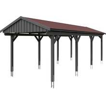Einzelcarport SKAN Holz Fichtelberg inkl. Dachschindeln rot 317 x 808 cm Schiefer