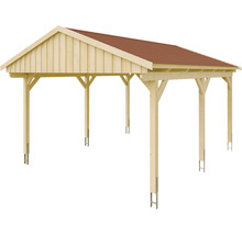 Einzelcarport SKAN Holz Fichtelberg inkl. Dachschindeln rot 423 x 566 cm natur