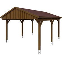 Einzelcarport SKAN Holz Fichtelberg inkl. Dachschindeln rot 423 x 566 cm Nussbaum