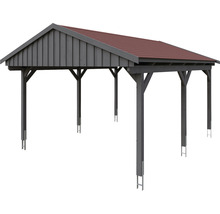 Einzelcarport SKAN Holz Fichtelberg inkl. Dachschindeln rot 423 x 566 cm Schiefer