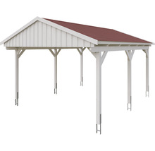 Einzelcarport SKAN Holz Fichtelberg inkl. Dachschindeln rot 423 x 566 cm weiß