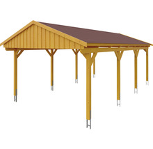 Einzelcarport SKAN Holz Fichtelberg inkl. Dachschindeln rot 423 x 808 cm Eiche hell