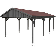 Einzelcarport SKAN Holz Fichtelberg inkl. Dachschindeln rot 423 x 808 cm Schiefer