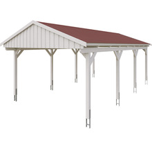 Einzelcarport SKAN Holz Fichtelberg inkl. Dachschindeln rot 423 x 808 cm weiß