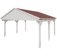Doppelcarport SKAN Holz Fichtelberg inkl. Dachschindeln rot 618 x 566 cm weiß