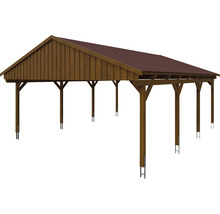 Doppelcarport SKAN Holz Fichtelberg inkl. Dachschindeln rot 618 x 808 cm Nussbaum