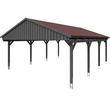 Doppelcarport SKAN Holz Fichtelberg inkl. Dachschindeln rot 618 x 808 cm Schiefer
