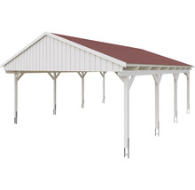 Doppelcarport SKAN Holz Fichtelberg inkl. Dachschindeln rot 618 x 808 cm weiß