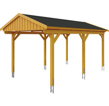 Einzelcarport SKAN Holz Fichtelberg inkl. Dachschindeln schwarz 317 x 566 cm Eiche hell