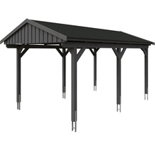 Einzelcarport SKAN Holz Fichtelberg inkl. Dachschindeln schwarz 317 x 566 cm Schiefer