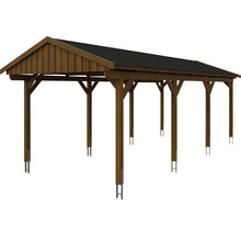 Einzelcarport SKAN Holz Fichtelberg inkl. Dachschindeln schwarz 317 x 808 cm Nussbaum