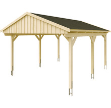 Einzelcarport SKAN Holz Fichtelberg inkl. Dachschindeln schwarz 423 x 566 cm natur