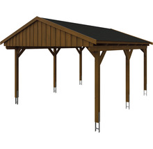 Einzelcarport SKAN Holz Fichtelberg inkl. Dachschindeln schwarz 423 x 566 cm Nussbaum