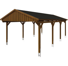 Einzelcarport SKAN Holz Fichtelberg inkl. Dachschindeln schwarz 423 x 808 cm Nussbaum