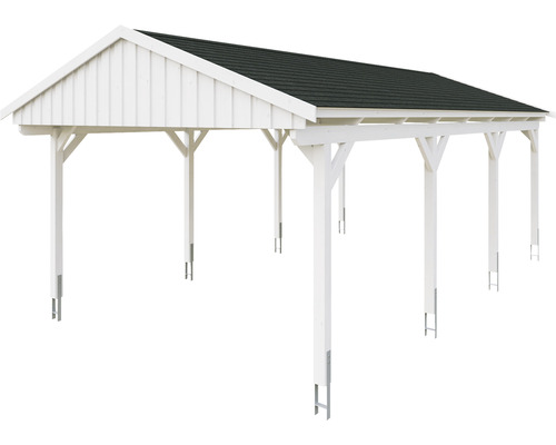 Weißer Holzcarport mit Dach