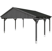 Doppelcarport SKAN Holz Fichtelberg inkl. Dachschindeln schwarz 618 x 566 cm Schiefer