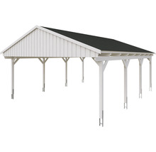 Doppelcarport SKAN Holz Fichtelberg inkl. Dachschindeln schwarz 618 x 808 cm weiß