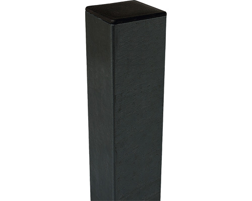 Stahlpfosten PLUS zum Einbetonieren 8 x 8 x 186 cm pulverbeschichtet RAL 7021 grau-schwarz Schwarzer Vierkantpfosten mit Abdeckung