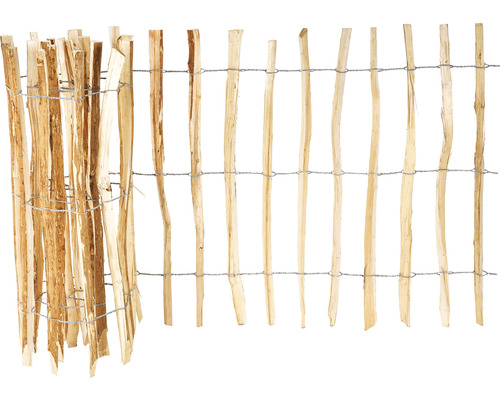 Staketenzaun Rollzaun Haselnuss 500 x 120 cm natur Staketenzaun aus Holz mit Draht verbunden