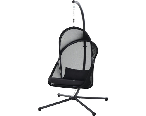 Hängesessel Siena Garden Yobaya , Cool Black Stahl,Textilbezug schwarz Hängesessel mit Gestell, Netzmaterial und Kissen