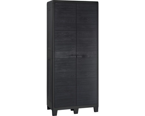 Gartenschrank, Geräteschrank Woody groß 78 x 46 x 182 cm anthrazit Schrank aus Kunststoff mit Holzmuster und zwei Türen