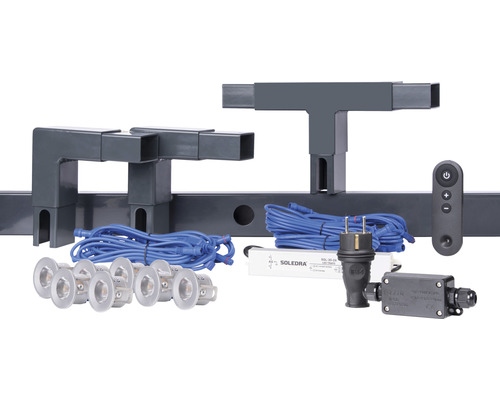 Komponenten für ein Terrassendach mit LED Beleuchtung, inklusive Lampen, Fernbedienung und Kabel