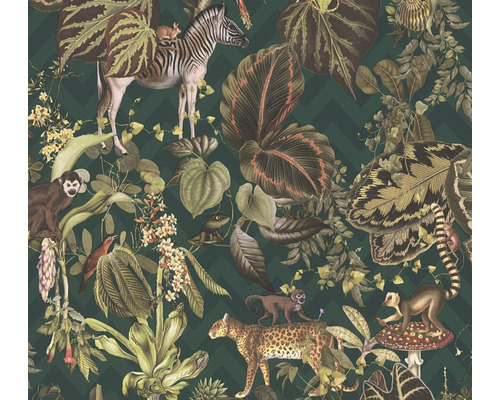 Vliestapete 37990-2 Michalsky 4 - Change is good Dschungel grün Tapete mit Dschungelmotiven mit Zebra, Affen, Leopard und tropischen Pflanzen
