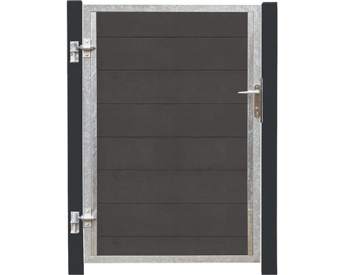 Einzeltor PLUS Futura links inkl. Pfosten schwarz 99 x 145 cm schiefergrau Gartentor mit Metallrahmen und horizontalen Füllungen