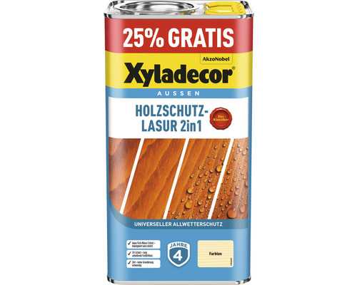 XYLADECOR Holzschutzlasur farblos 4+1 L (+25%) gratis Xyladecor Holzschutzlasur 2in1 Dose für Aussenbereich