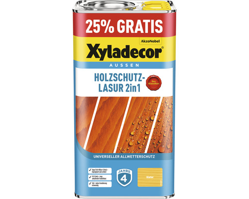 XYLADECOR Holzschutzlasur kiefer 4+1 L (+25%) gratis Xyladecor Holzschutzlasur 2in1 Dose für den Außenbereich