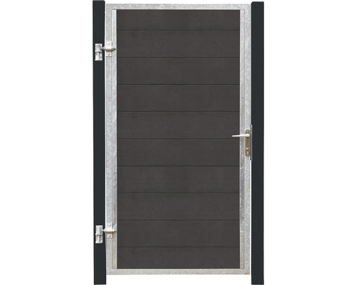 Einzeltor PLUS Futura links inkl. Pfosten schwarz 99 x 180 cm schiefergrau Gartentür mit Metallrahmen und horizontalen Paneelen
